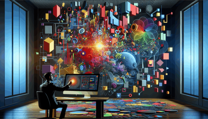 A marketer analyzing colorful segmented data charts on a computer screen using Marketo software for targeted marketing.