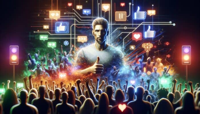 A lively Twitch stream with a streamer engaging a diverse crowd, fostering community through interactive comments and cheers.