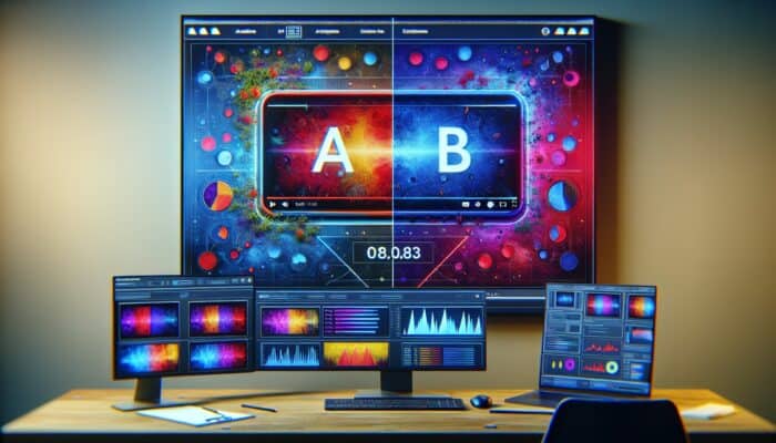 Two contrasting video thumbnails on a computer screen with engagement data graphs.