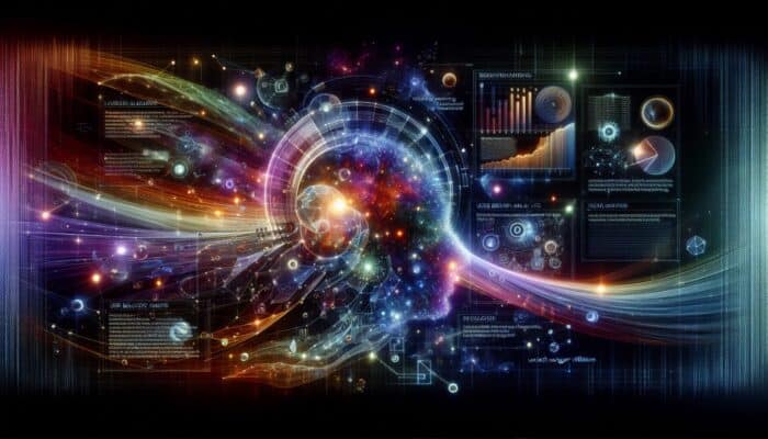 Best AI Tools for On-Page SEO: Futuristic digital landscape with AI algorithms optimizing website SEO, enhancing search engine visibility.