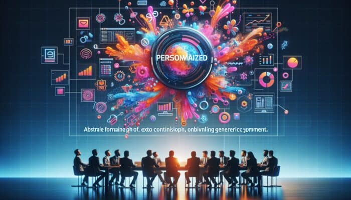 Best Practices for Content Personalization: A digital interface showcasing personalized content with vibrant graphics, set against generic data streams.