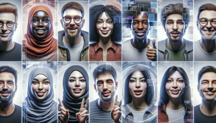 Leveraging User-Generated Video Content: Diverse group sharing personal experiences via engaging videos on social media, enhancing authenticity and trust.