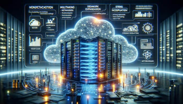 Why Threads Is Gaining Traction for Hosting: High-tech server room with glowing digital threads connecting servers and clouds, symbolizing efficiency, scalability, and reliability in modern hosting.